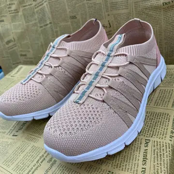 새상품 여성용 24.0cm 와이드 경량 슬립온 스니커즈 복숭아색 5338