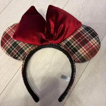 미니 마우스풍 머리띠 빨간색 체크
