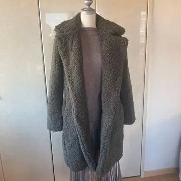 카키 보아 더블 버튼 롱 코트