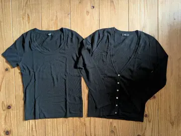 INED 이네드 앙상블 반팔 x 긴팔 가디건 블랙 9호