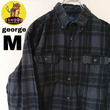 USA 구제 의류 george 플란넬 셔츠 M 블랙 그레이 체크