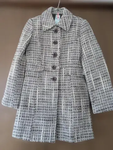 트위드 롱 코트 브라운 화이트