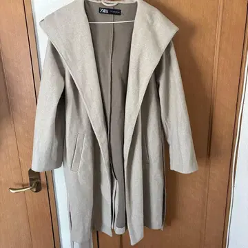 ZARA 후드 벨트 포함 소프트 롱 코트 베이지