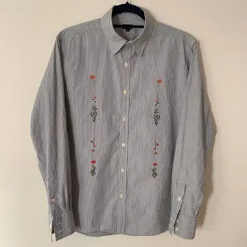 Paul Smith 스트라이프 긴팔 셔츠 꽃무늬 자수 L