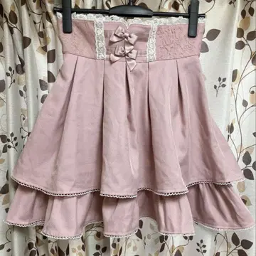 Secret Honey 레이스 리본 프릴 스커트 핑크 양산형 히메 스타일