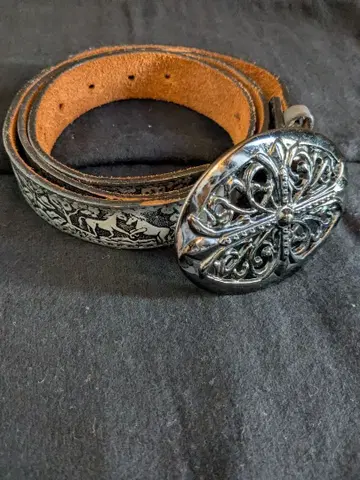 80s 90s 천연 가죽 엠보 각인 빈티지 웨스턴 가죽 벨트