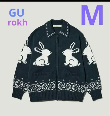 [ 새상품 ] GU 풀 집업 니트 자켓 by rokh 네이비 M 완판