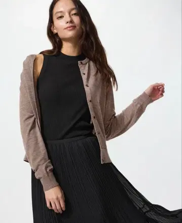 메리노 크루넥 가디건 M 브라운 새상품