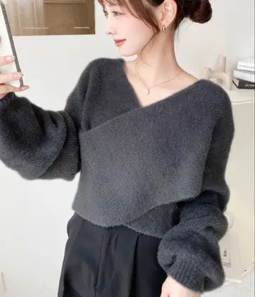 moment+ 카슈쿨 샤기 니트 풀오버 차콜 그레이