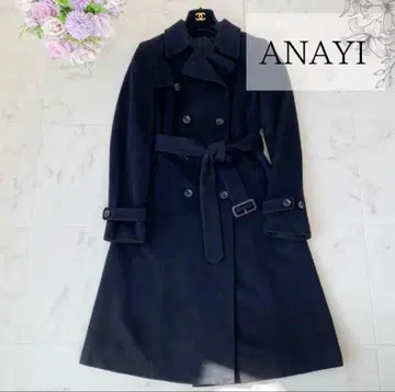 컨디션 최상 ANAYI 캐시미어 100% 롱 코트 벨티드 코트 36 블랙