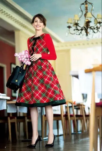 미사용 M'S GRACY 원피스 체크 빨간색 크리스마스