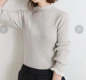 새상품급 이에나 파인 울 레이스 하이넥 리브 니트 라이트 그레이