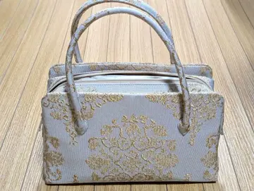 [ 기모노 가방 ] 순수 실크 옅은 그레이 & 금실 일본 정통의상 소품