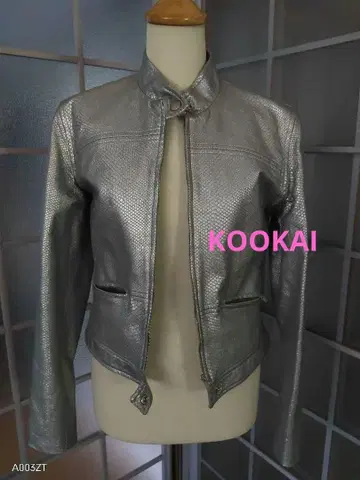 KOOKAI 인조 가죽 라이더 자켓 실버