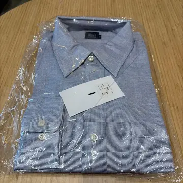 블루 계열 체크 무늬 코튼 긴팔 드레스 셔츠