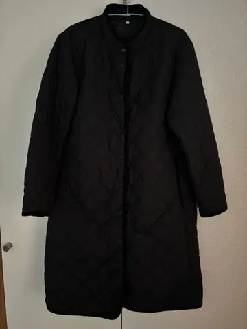 블랙 퀼팅 롱 코트 S