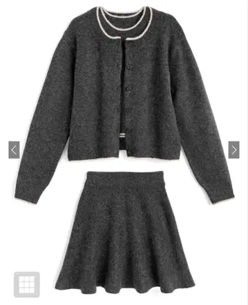 배색 가디건 x 상의 x 미니스커트 니트 셋업[tu1583]