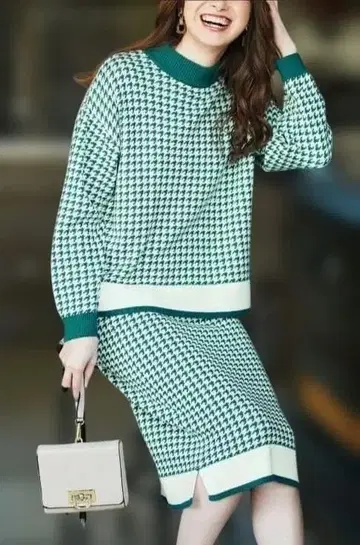 하운드 투스 니트 하운드투스 체크 패턴 셋업