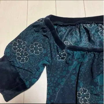 블라우스 벨로아 절개 쉬폰 미사용 5부 소매 일본풍 패턴 시어