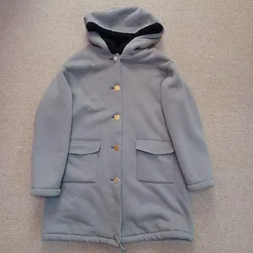 후드 부착 그레이 더플 코트