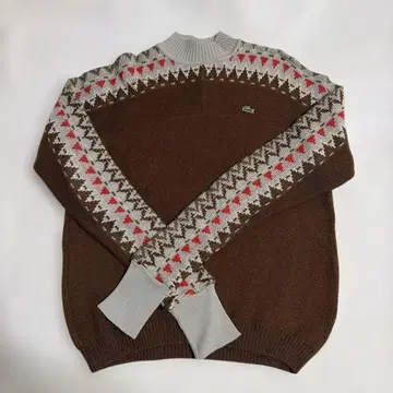 Lacoste 기하학 패턴 니트 스웨터 브라운