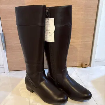 [ 새상품 ] 다크 브라운 롱 부츠 합성 피혁 사이드 지퍼