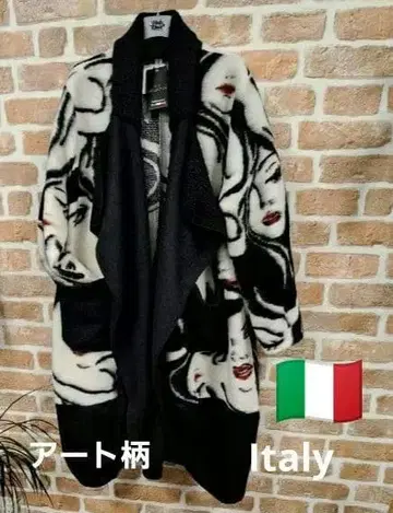 [ 아트 프린트 ] 이탈리아 압축 니트 디자인 코트 포켓 부착