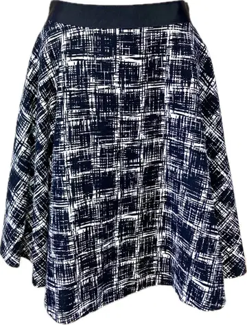 신동 듀얼뷰 킥이 큰 무릎 기장 서클 스커트 모자이크 체크 블랙 화이트