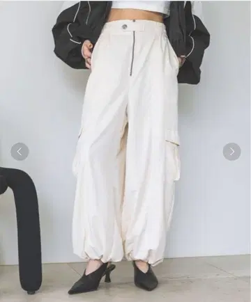 JEANASIS 하이웨스트 프론트 ZIP 카고 팬츠 화이트