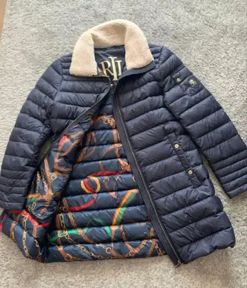 랄프 로렌 네이비 롱 다운 자켓 코트 내 패턴 M RALFLAUREN