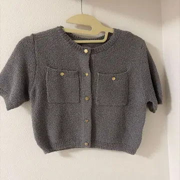 하트 버튼 반팔 니트 가디건 (숏 기장)