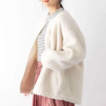 GLOBAL WORK 파이핑 보아 블루종 노카라 플리스 아이보리 F