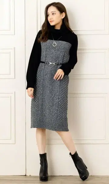 salire (사리아) 가슴 밑 케이블 니트 원피스 M 새상품