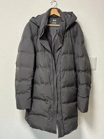 유니클로 심리스 다운 자켓 후드 부착 롱