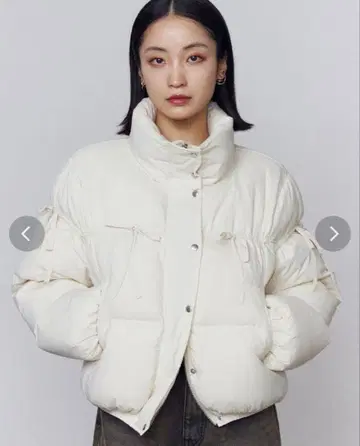 EMODA 에모다 리본 퍼 다운 블루종 아이보리