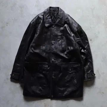 90s archive 블랙 컬러 가죽 워크 자켓 천연 가죽 헌팅 모드