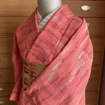 [ 덤 포함 ] 워셔블 기모노 이중 기모노 코몬 핑크 바탕 대명행렬 패턴