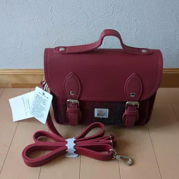 해리스 트위드 숄더백 와인 레드