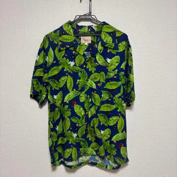 GBL 하와이안 셔츠 XL 네이비 잎 패턴 지브리