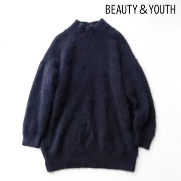 BEAUTY&YOUTH 라쿤 폭스 보틀넥 헤어리 니트 네이비