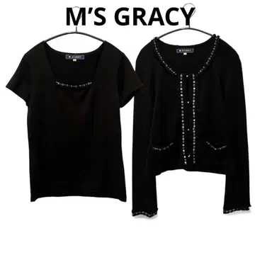 새상품급 M'S GRACY 비쥬 부착 니트 가디건 앙상블 블랙 38