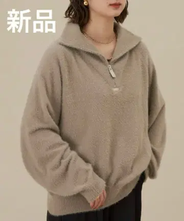 NEUNA 모헤어 샤기 하프 지퍼 니트 그레이쉬 베이지 새상품