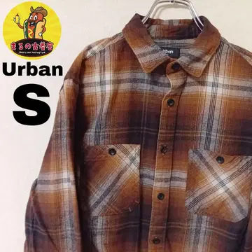 USA 구제 의류 Urban 플란넬 셔츠 S 브라운 블랙 체크