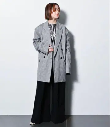 CITYSHOP 그레이 오버 사이즈 더블 브레스트 테일러드 자켓 F