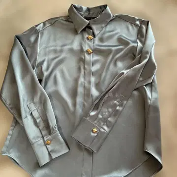 새상품 ZARA 블루 새틴 셔츠 골드 버튼