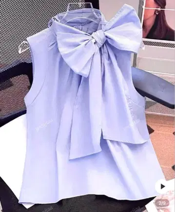 상의 슬리브리스 디자인 보타이 리본 의류 여성용 파랑 스나계