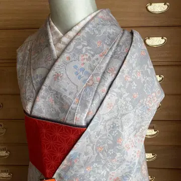 [  ] 이중 기모노 얇은 그레이 원단 구름 무늬 꽃무늬