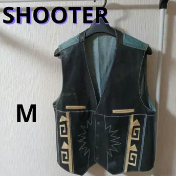 기하학 패턴 SHOOTER 가죽 베스트 자수 데님 개성있는