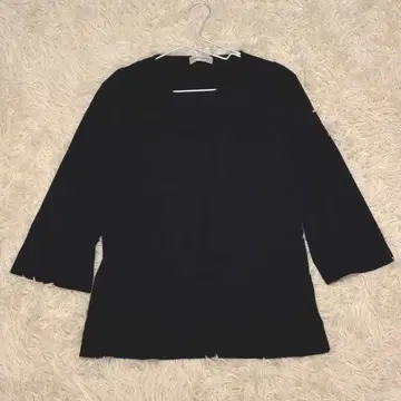 [ SCENEDEUX ] 울 100% 레어 블랙 긴팔 프릴 상의 M