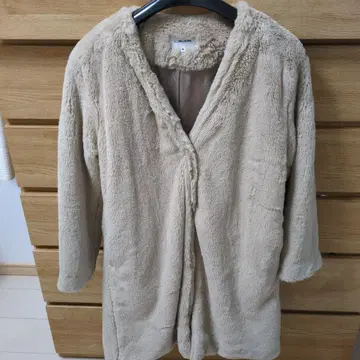 GLOBAL WORK 베이지 인조 모피 롱 코트 M